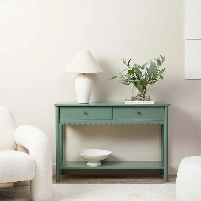 Myra Scalloped Console Table - Dark Green Mocka