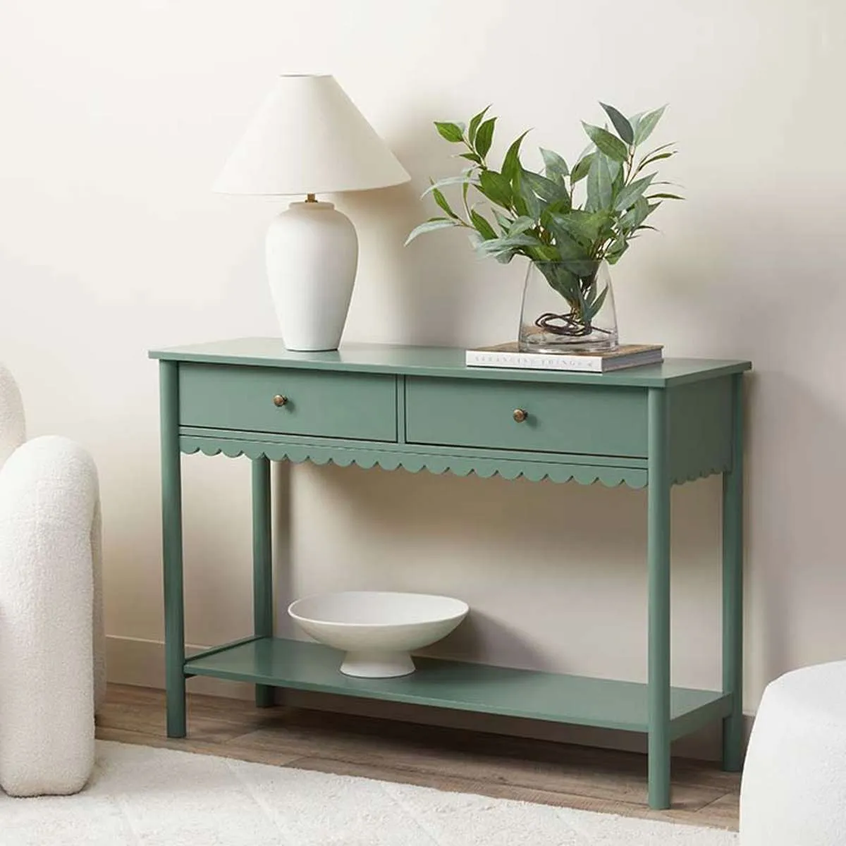Myra Scalloped Console Table - Dark Green Mocka
