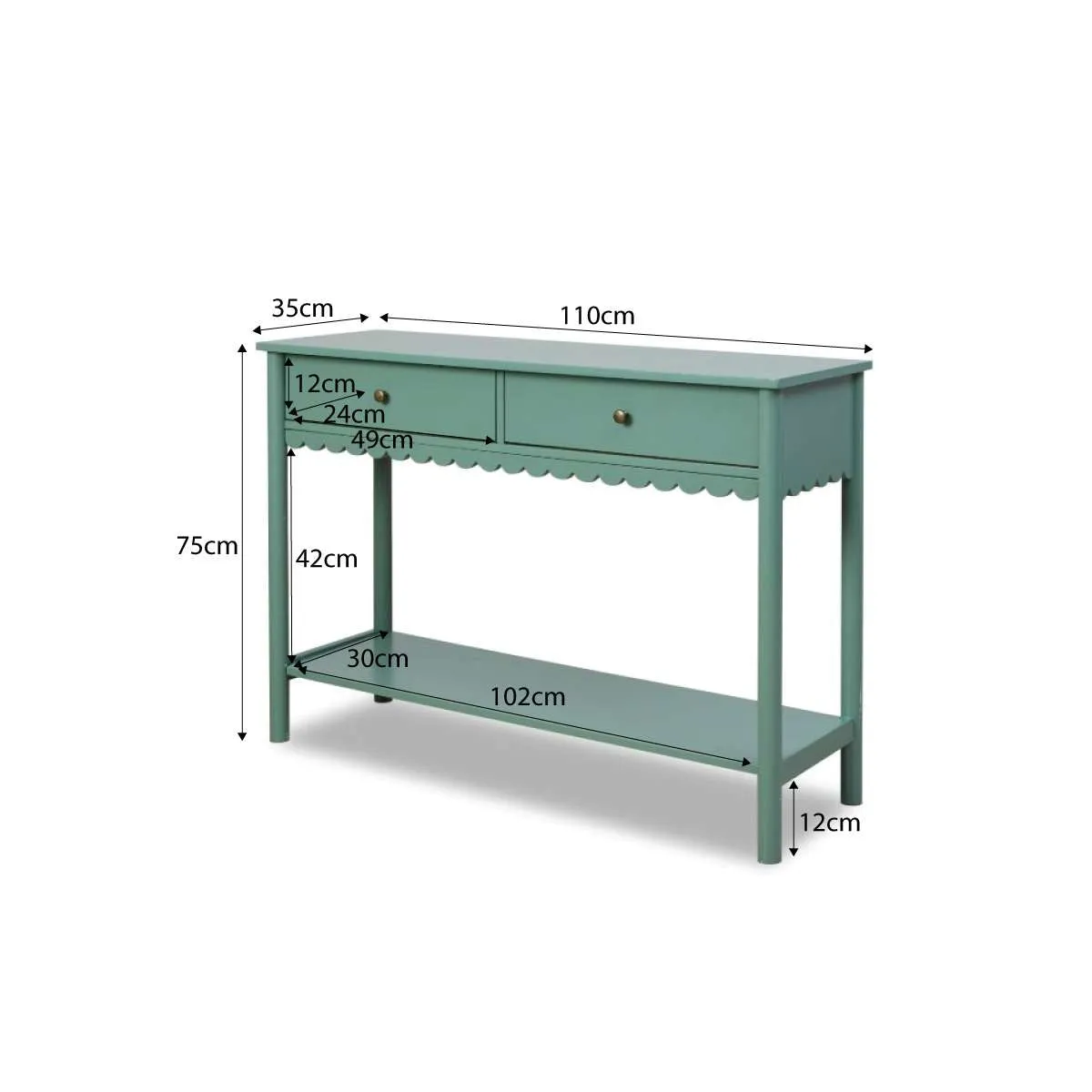 Myra Scalloped Console Table - Dark Green Mocka