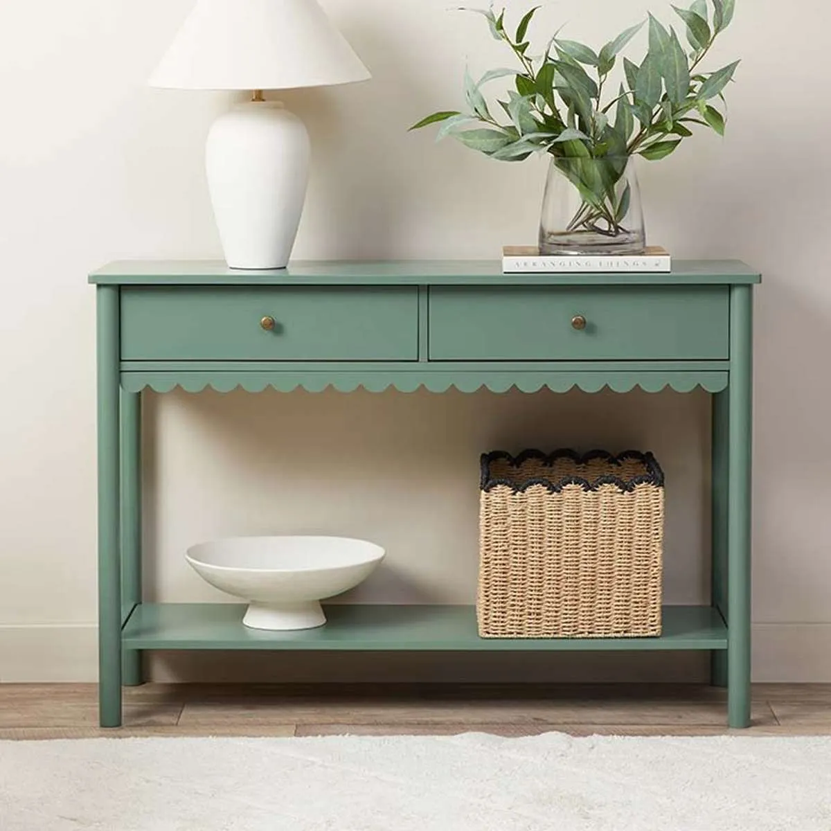 Myra Scalloped Console Table - Dark Green Mocka