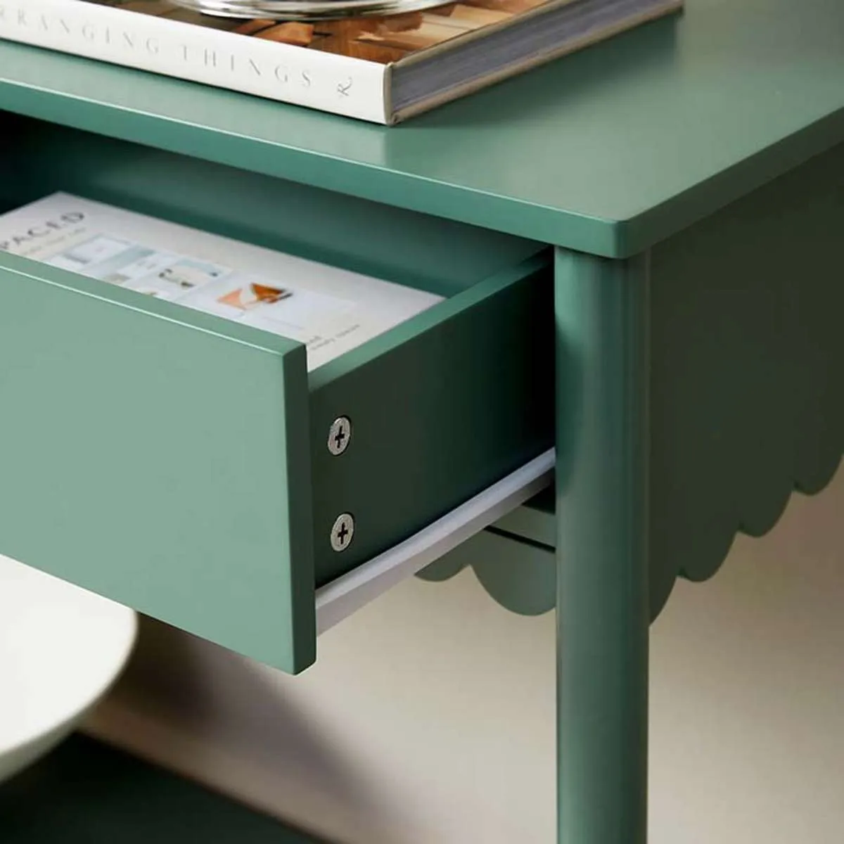Myra Scalloped Console Table - Dark Green Mocka