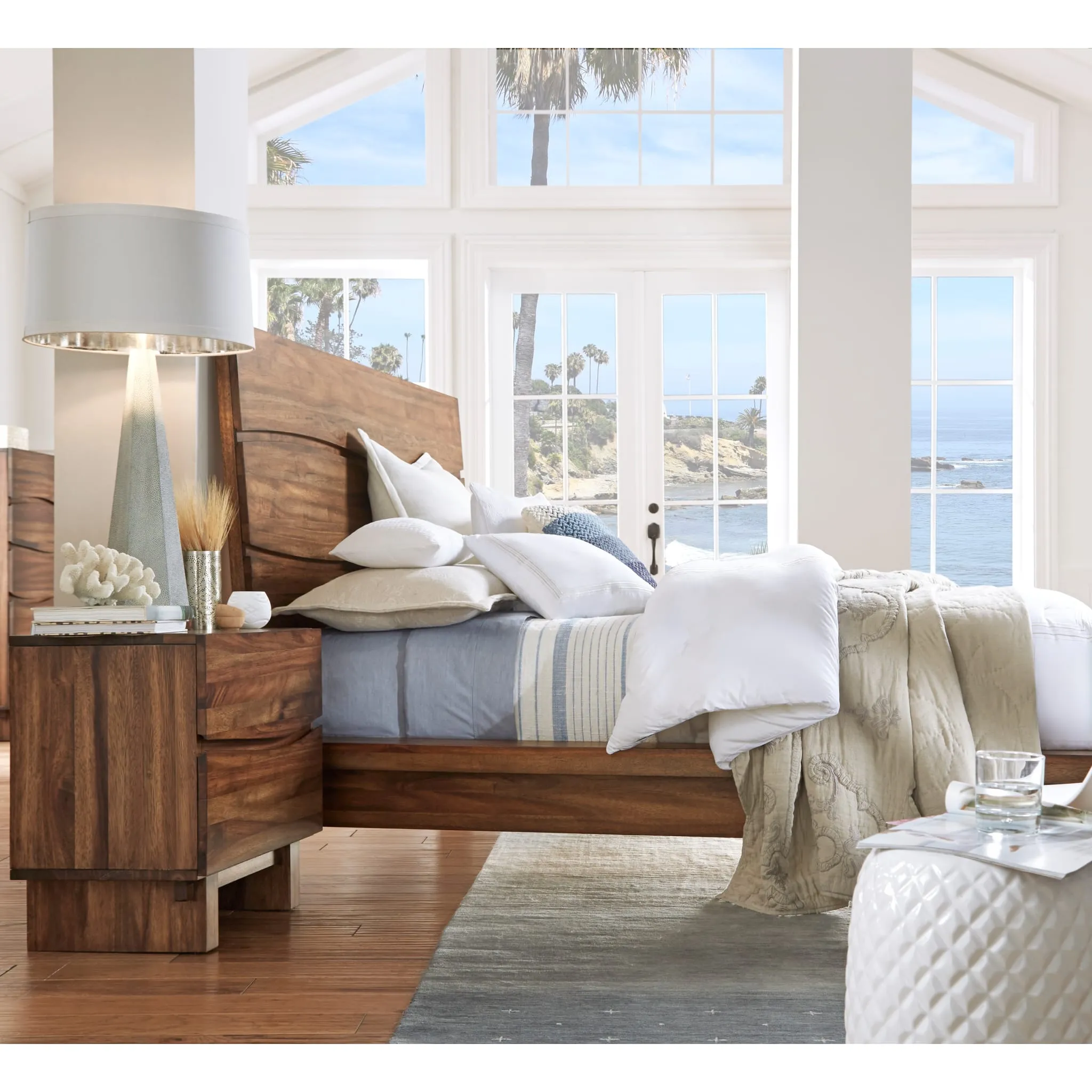Ocean Two Drawer Solid Wood Nightstand in Natural Sengon Modus