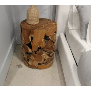 One Teak Slice Round End Table in Warm Teak Modus