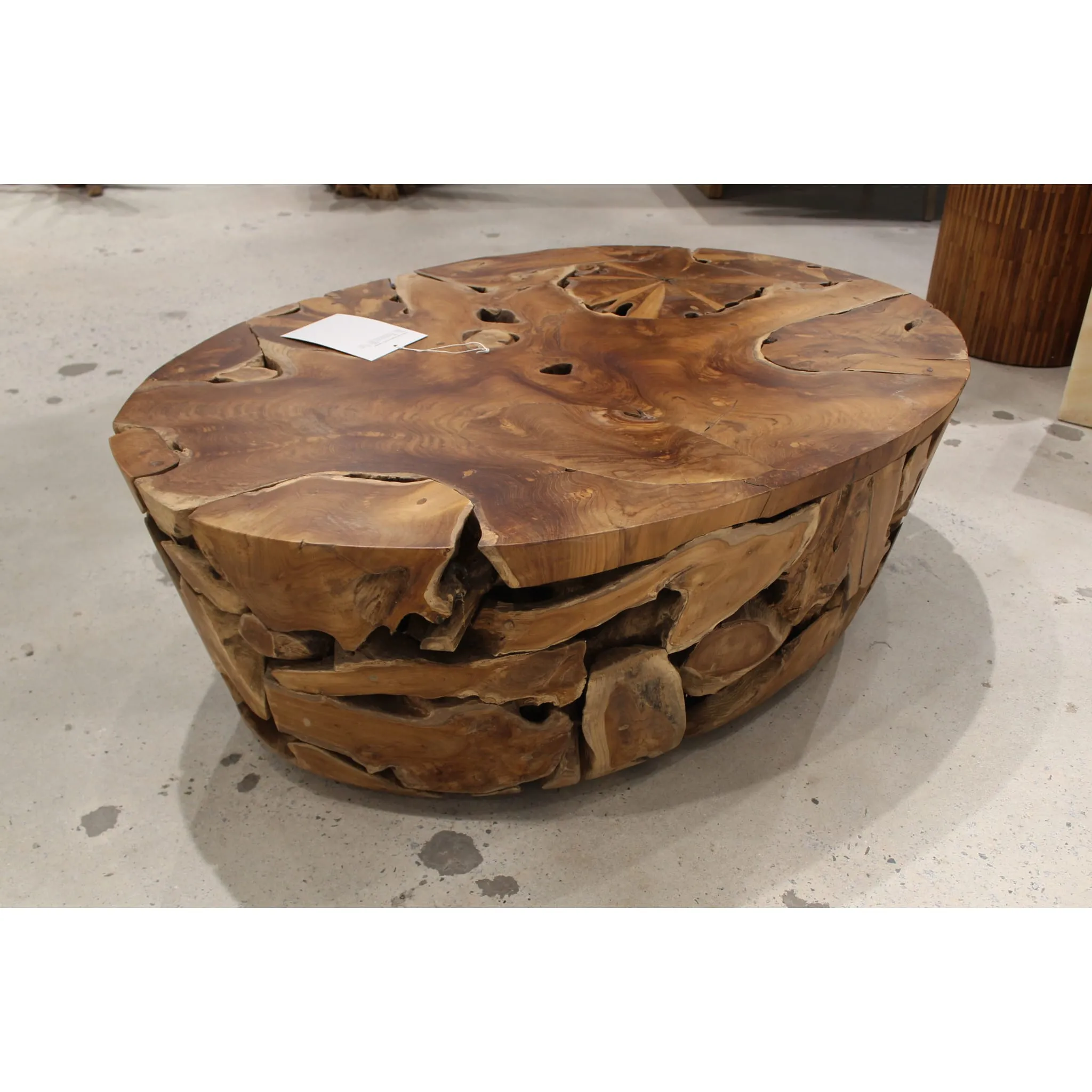 One Teak Slice Solid Wood Coffee Table in Warm Teak Modus