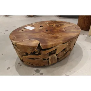 One Teak Slice Solid Wood Coffee Table in Warm Teak Modus