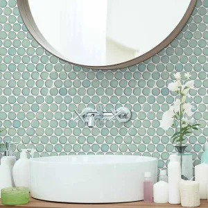 Penny Aquamarina Round Wall & Floor Mosaic Tile 31x33cm Gloss