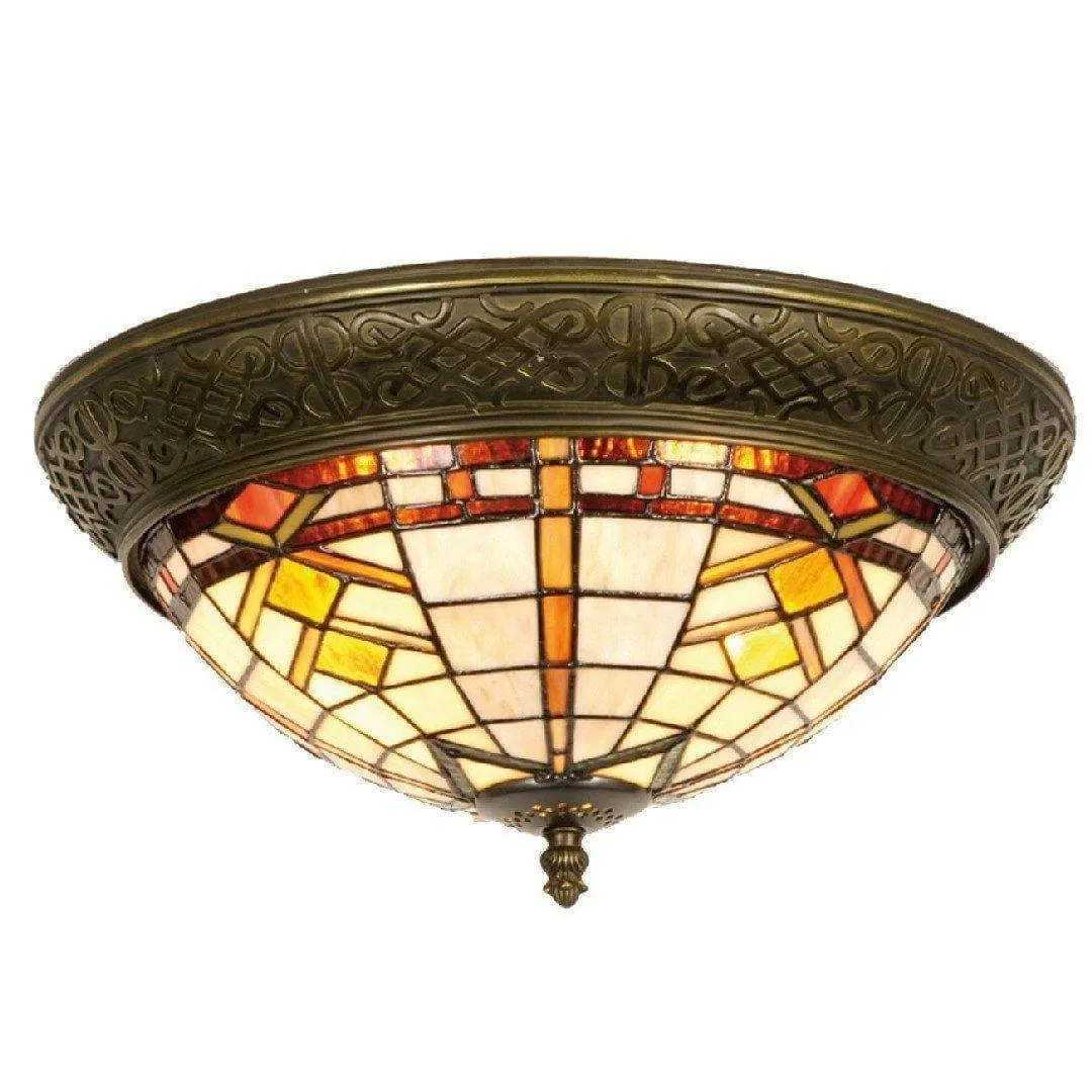 Prairie Flush Tiffany Brown & Beige Ceiling Light