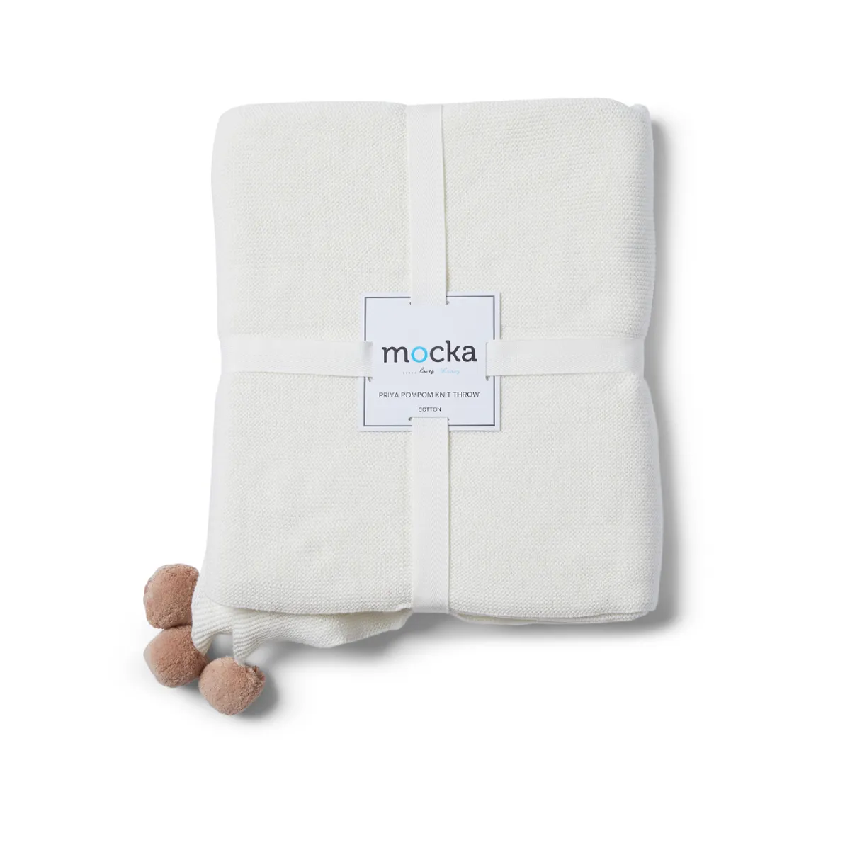Priya Pompom Knit Throw - Ivory/Pink Mocka