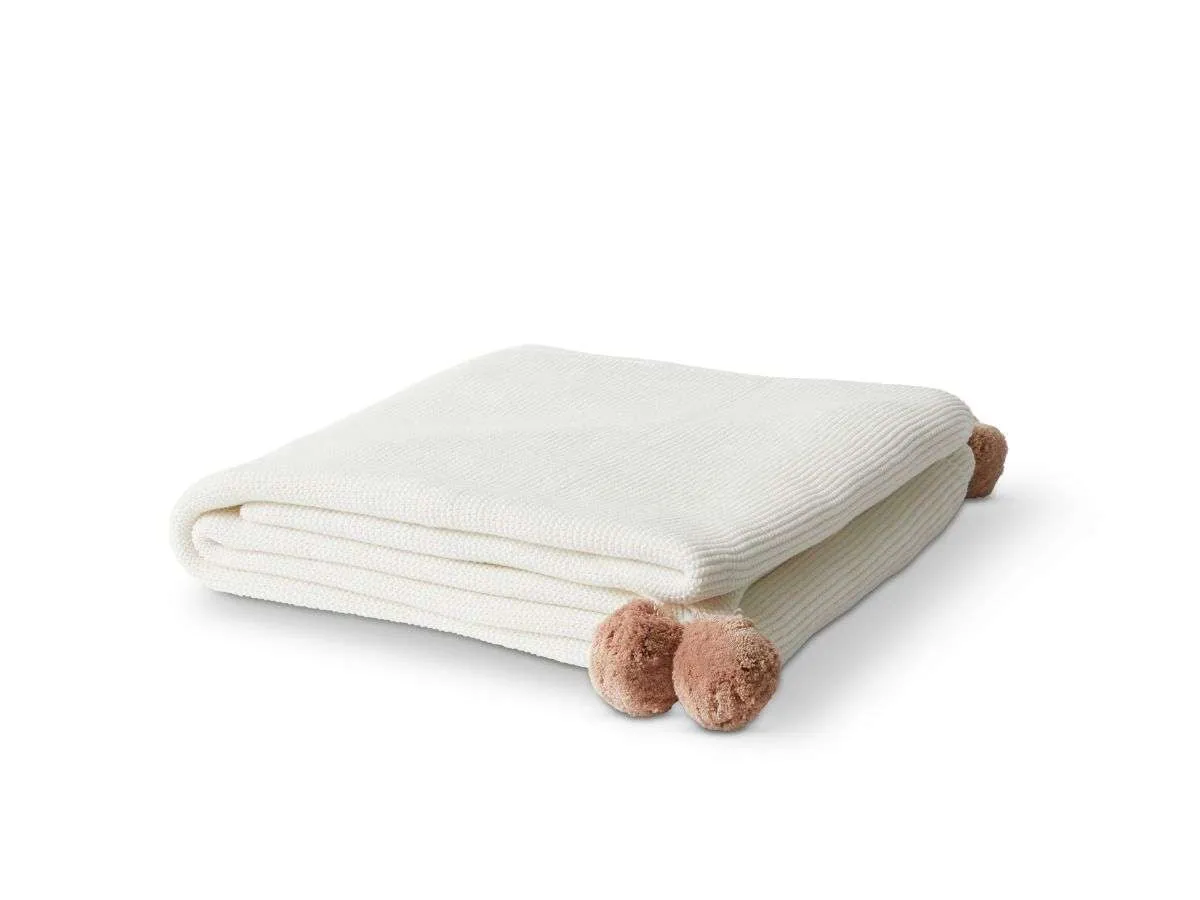 Priya Pompom Knit Throw - Ivory/Pink Mocka