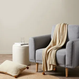 Priya Pompom Knit Throw - Oatmeal/Mustard Mocka