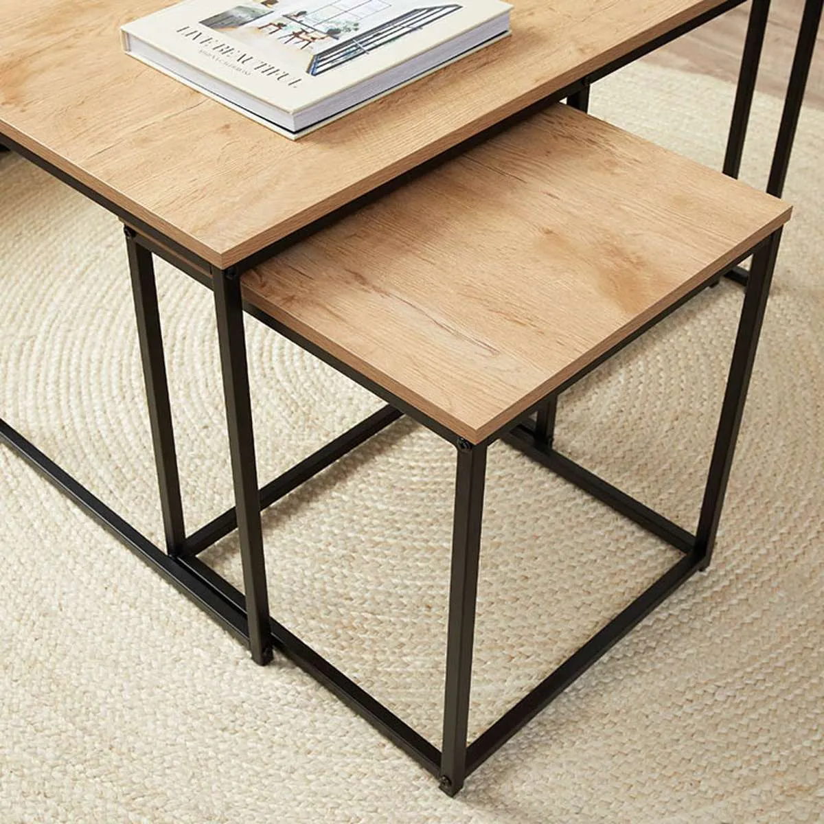 Reese Coffee and Side Table Set - Natural/Black Mocka