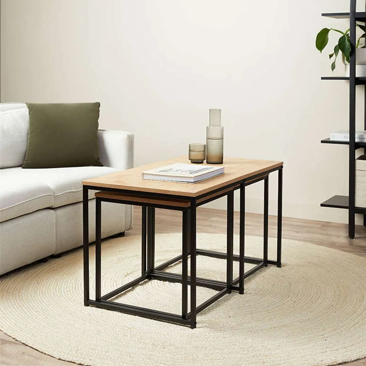 Reese Coffee and Side Table Set - Natural/Black Mocka