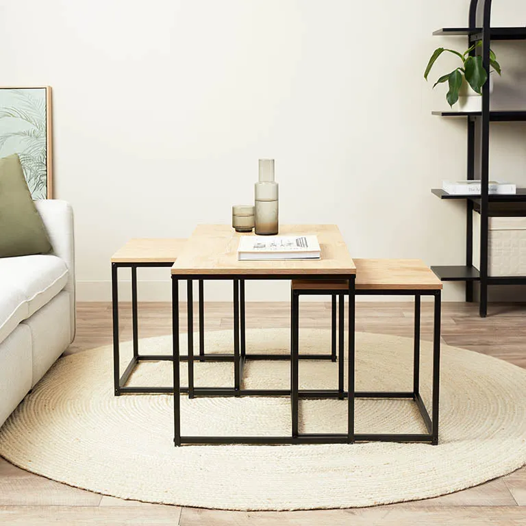 Reese Coffee and Side Table Set - Natural/Black Mocka