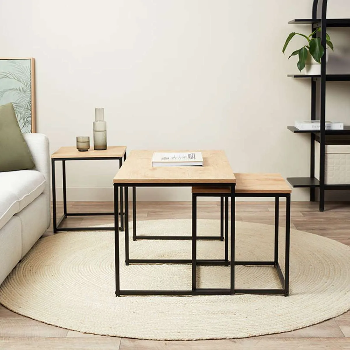 Reese Coffee and Side Table Set - Natural/Black Mocka