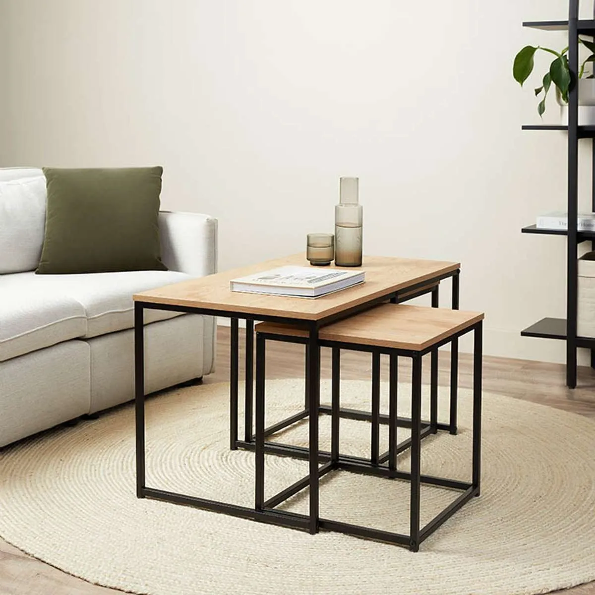 Reese Coffee and Side Table Set - Natural/Black Mocka