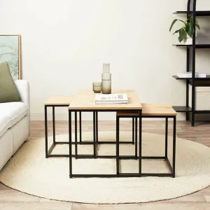 Reese Coffee and Side Table Set - Natural/Black Mocka