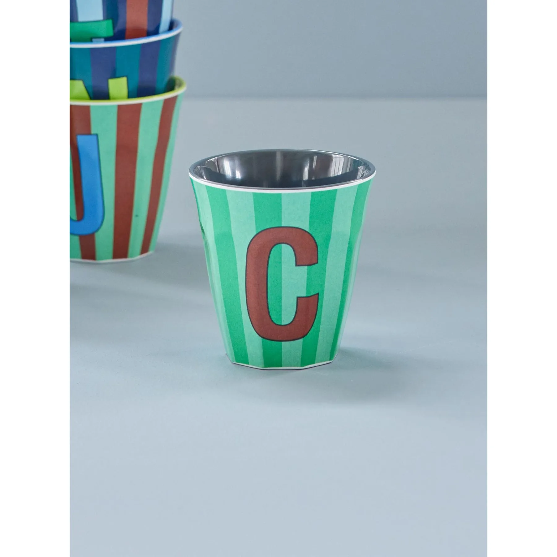 Rice DK Melamine Cup with The Letter C - Stripes Blueish - Medium - 250ml