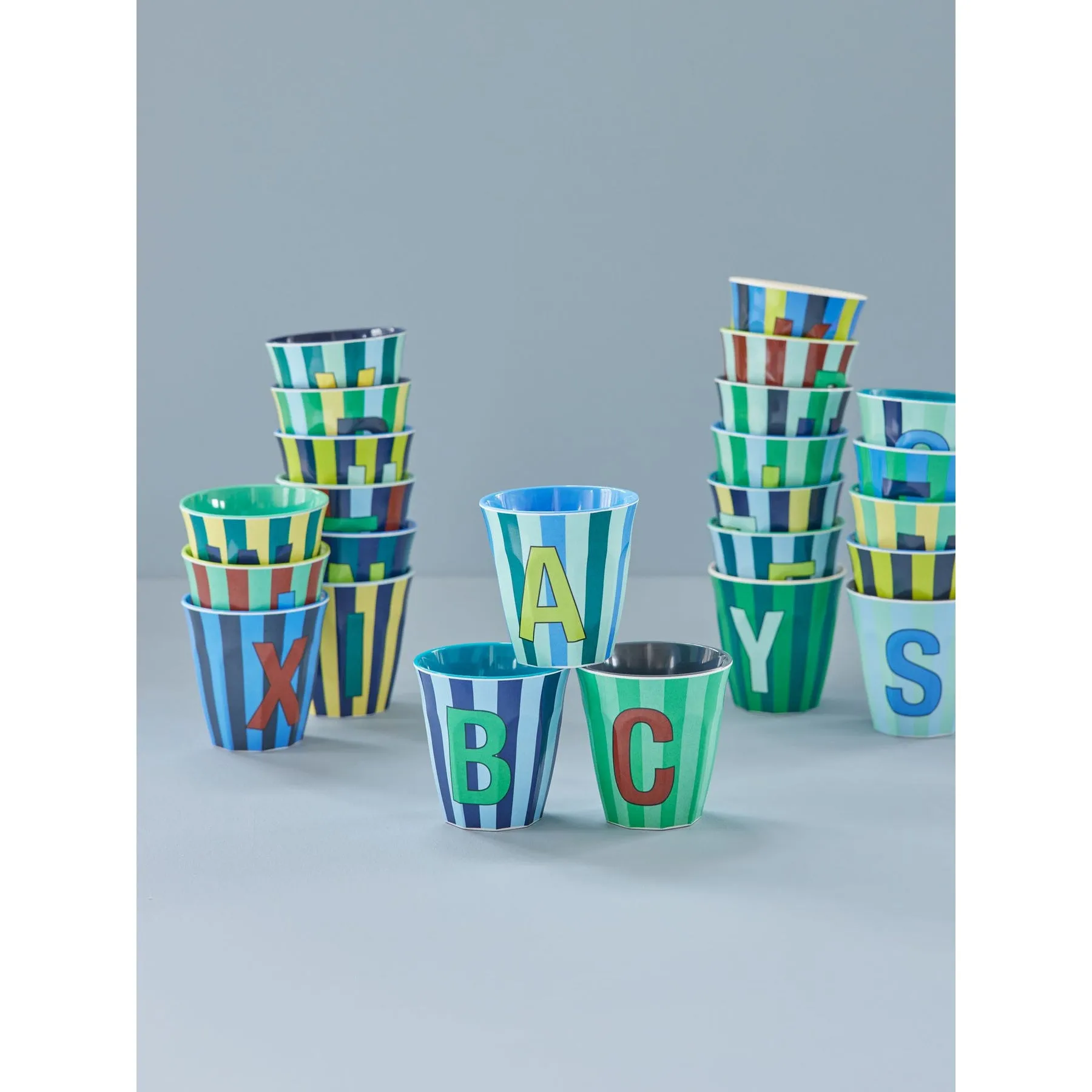 Rice DK Melamine Cup with The Letter C - Stripes Blueish - Medium - 250ml