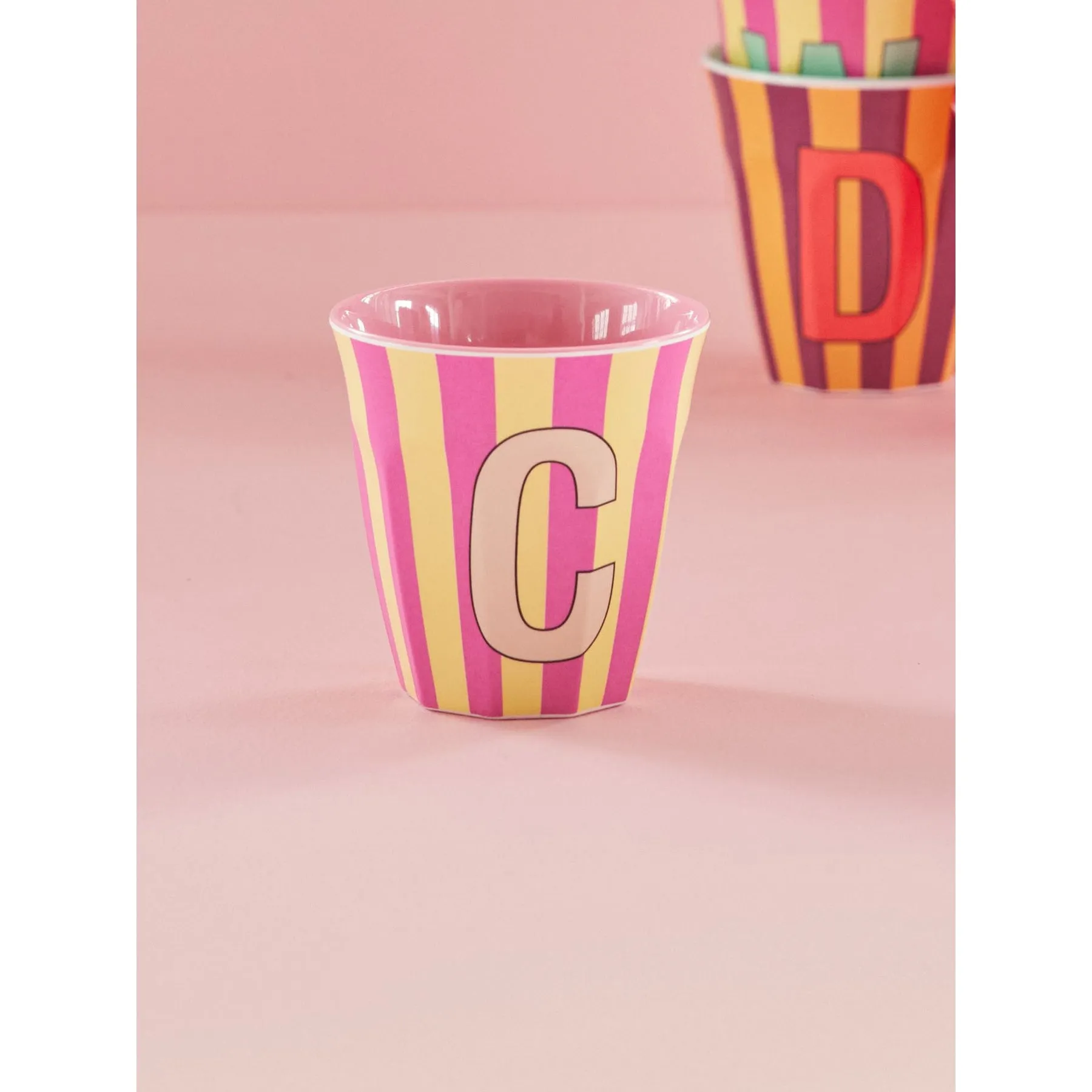 Rice DK Melamine Cup with The Letter C - Stripes Pinkish - Medium - 250ml