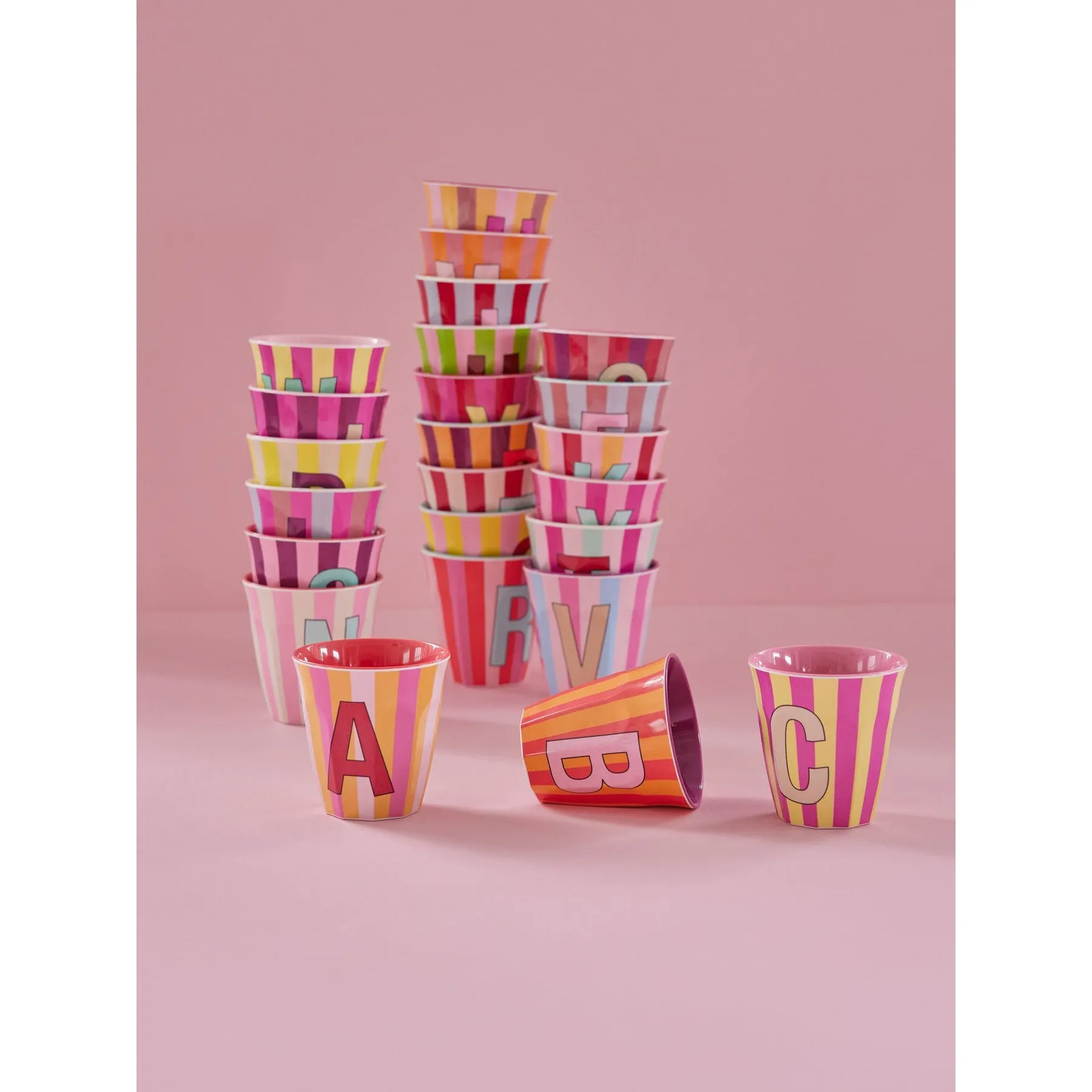 Rice DK Melamine Cup with The Letter C - Stripes Pinkish - Medium - 250ml