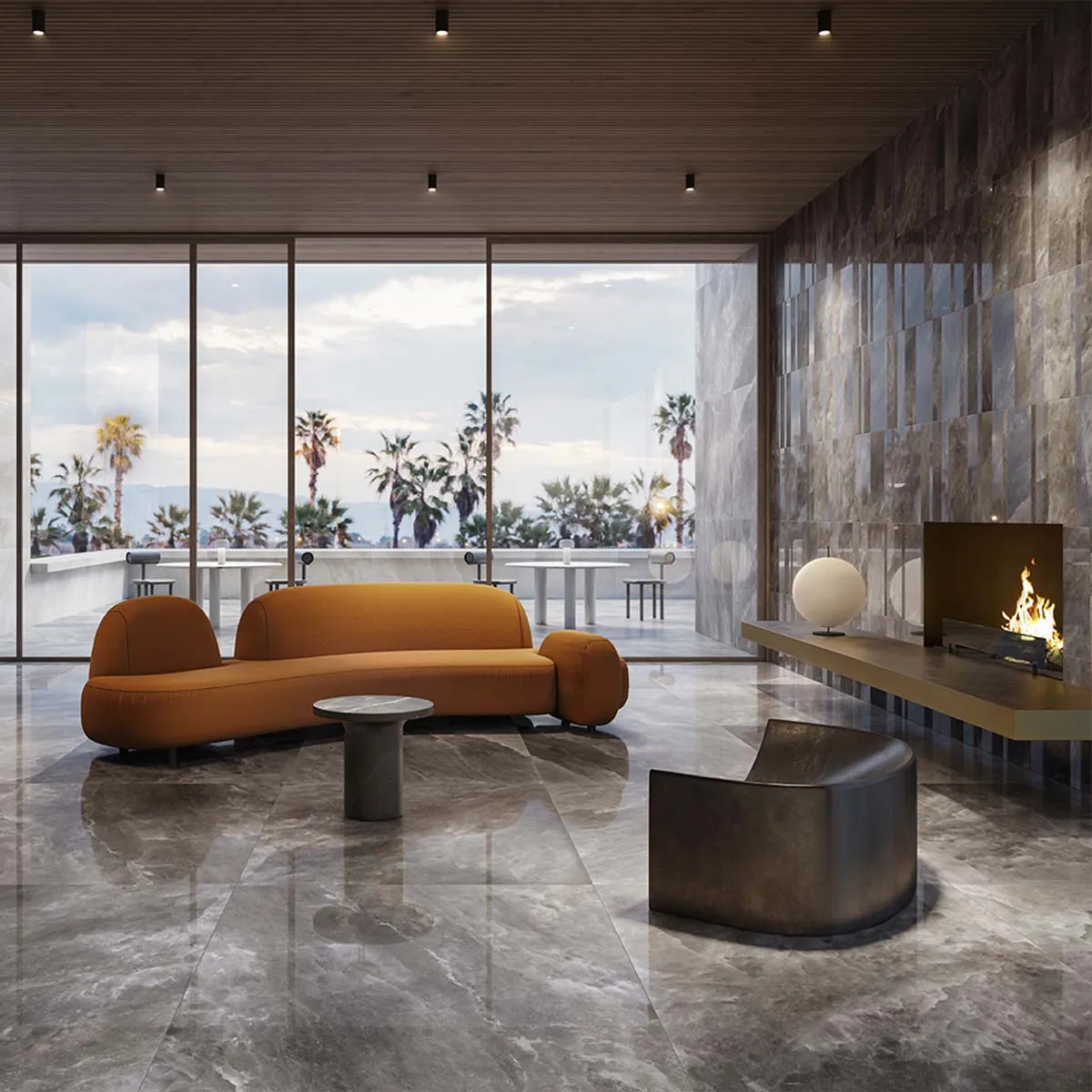 Riviera Onyx Lava Rock Salt Effect Porcelain Tile 59x119cm Polished