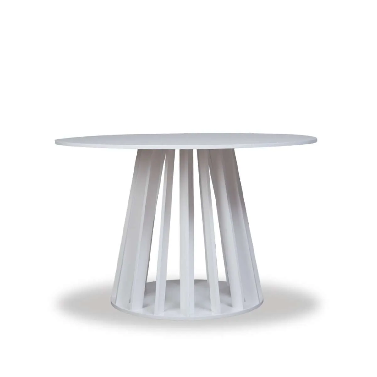 Rune Four Seater Slatted Round Dining Table - White Mocka