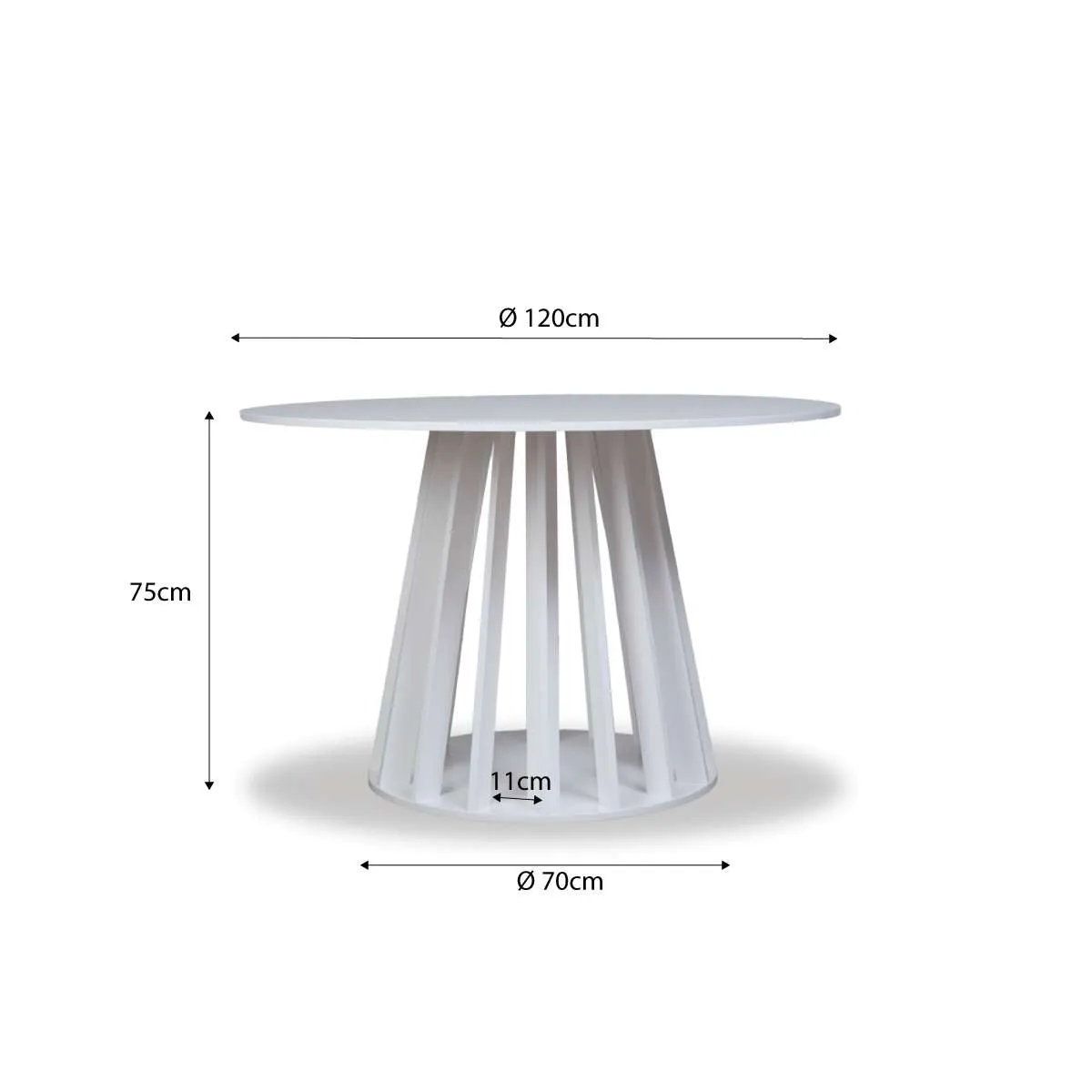 Rune Four Seater Slatted Round Dining Table - White Mocka
