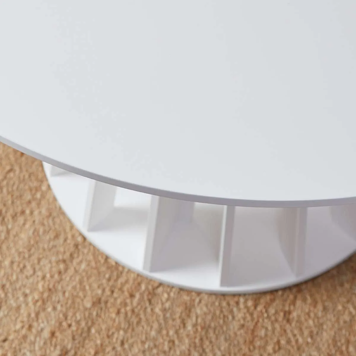 Rune Four Seater Slatted Round Dining Table - White Mocka