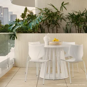 Rune Four Seater Slatted Round Dining Table - White Mocka