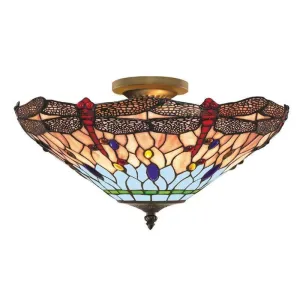 Searchlight Dragonfly Semi Flush Tiffany Ceiling Light