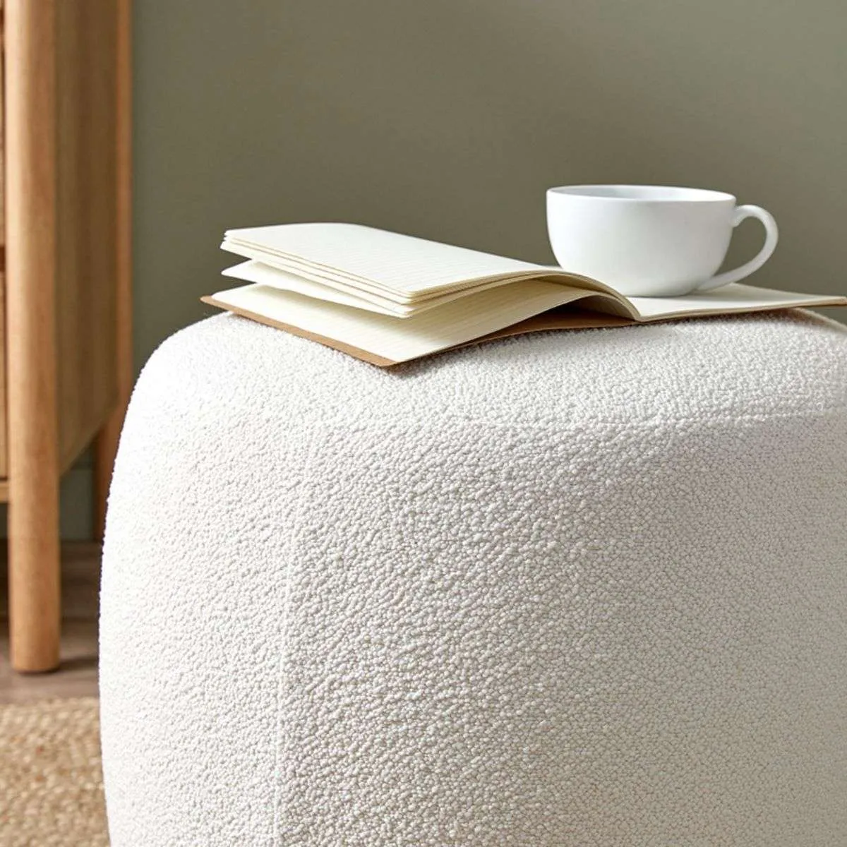 Smooth Boucle Ottoman - Small - Cream Mocka