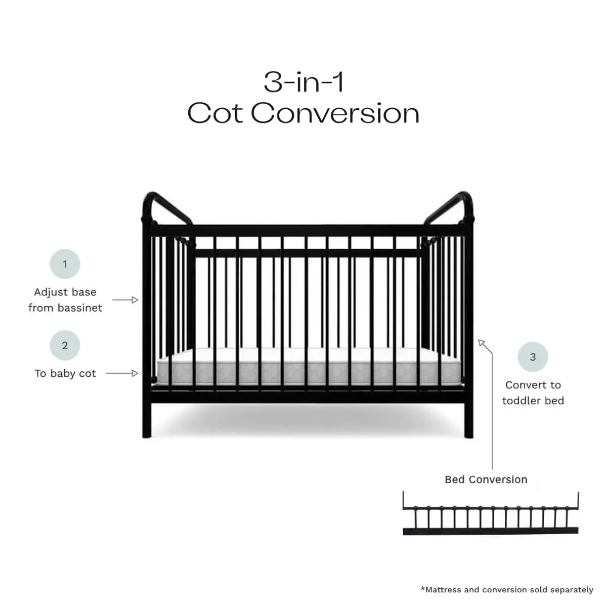 Sonata Cot - Black Mocka