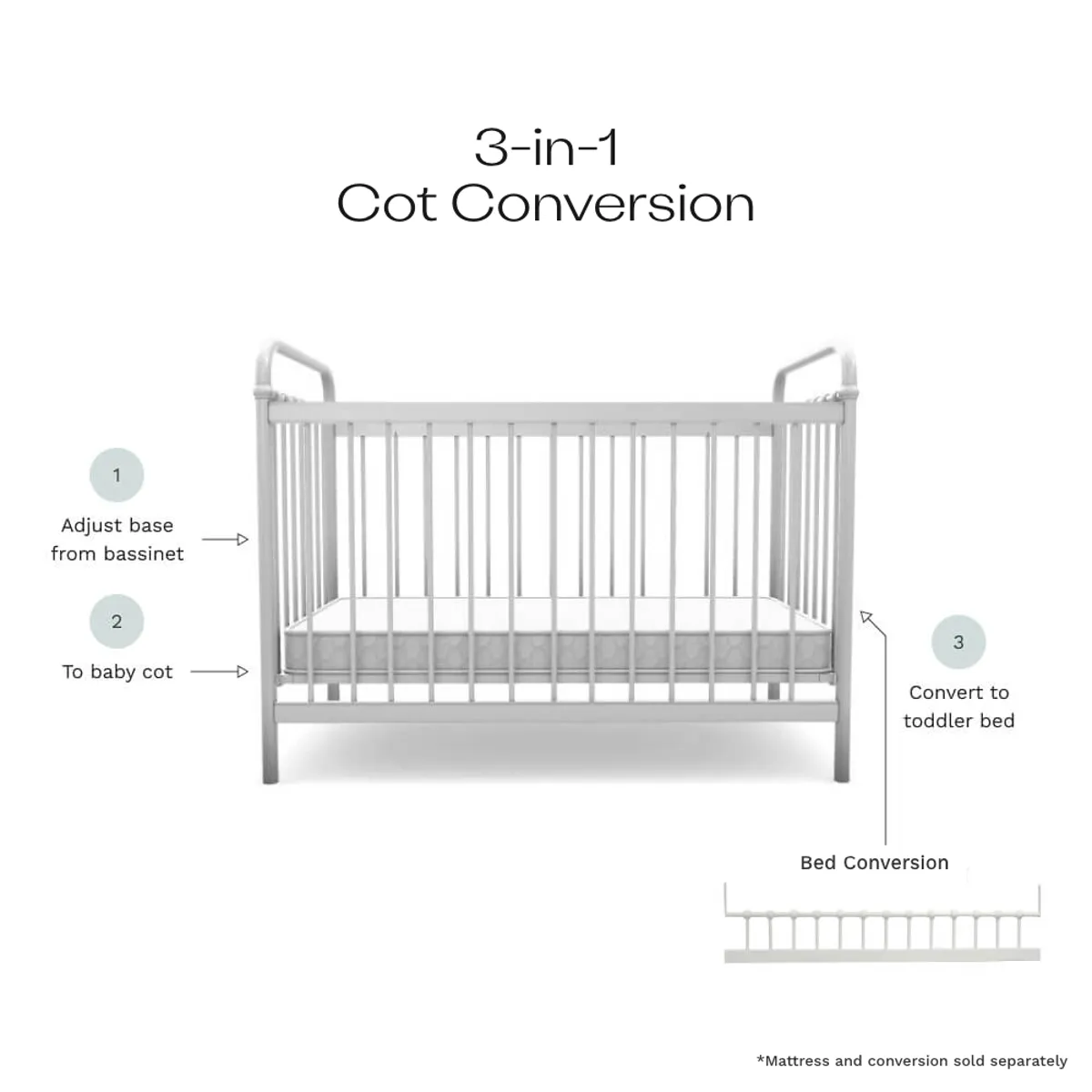 Sonata Cot - White Mocka