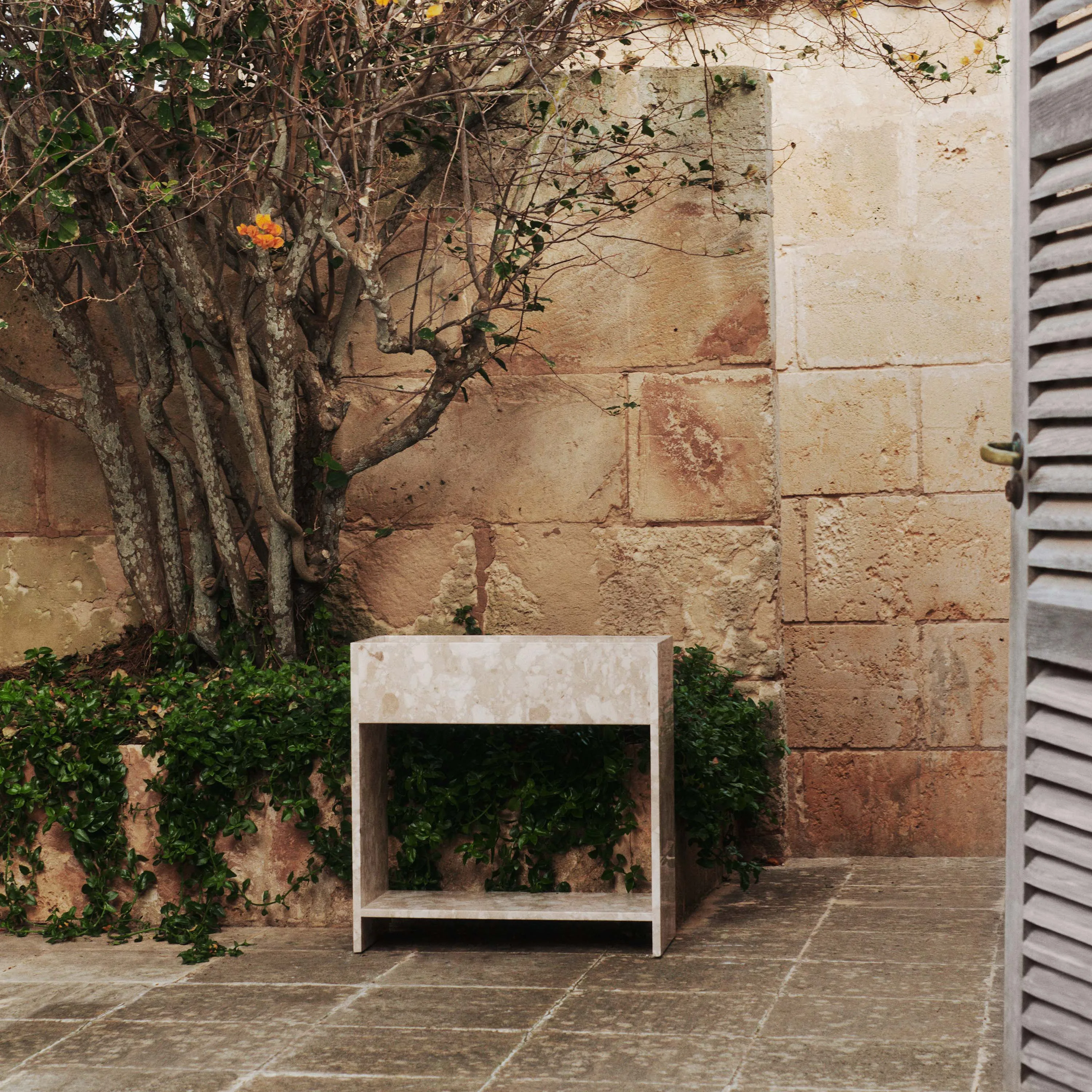 Stone Outdoor Plant Box with Shelf
