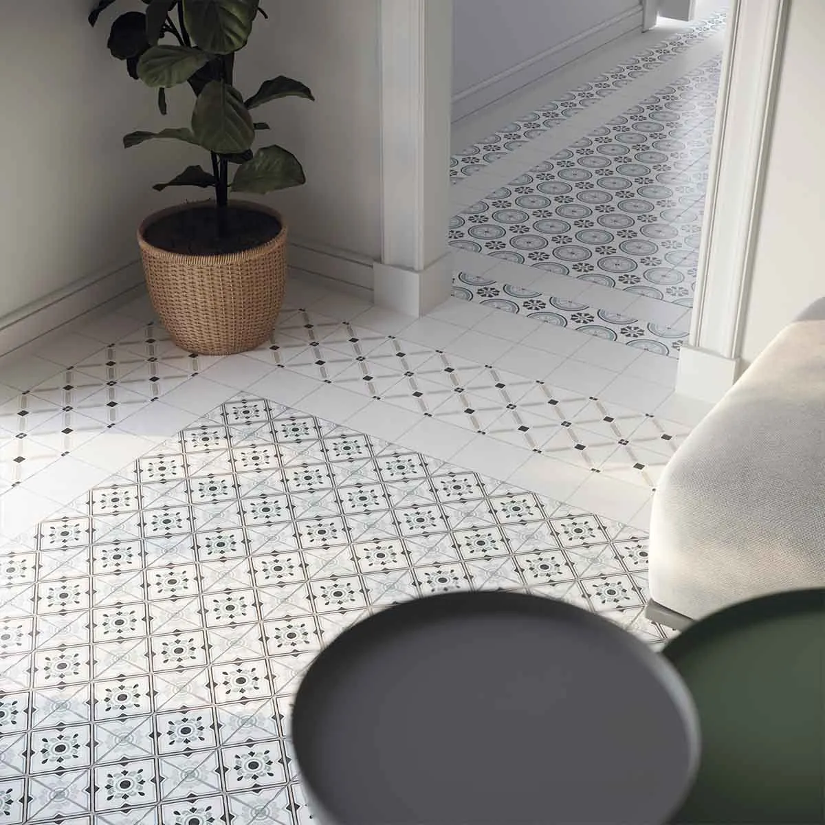 Tanger Sand Bloom Pattern Porcelain Tile 12x12cm Natural Matt