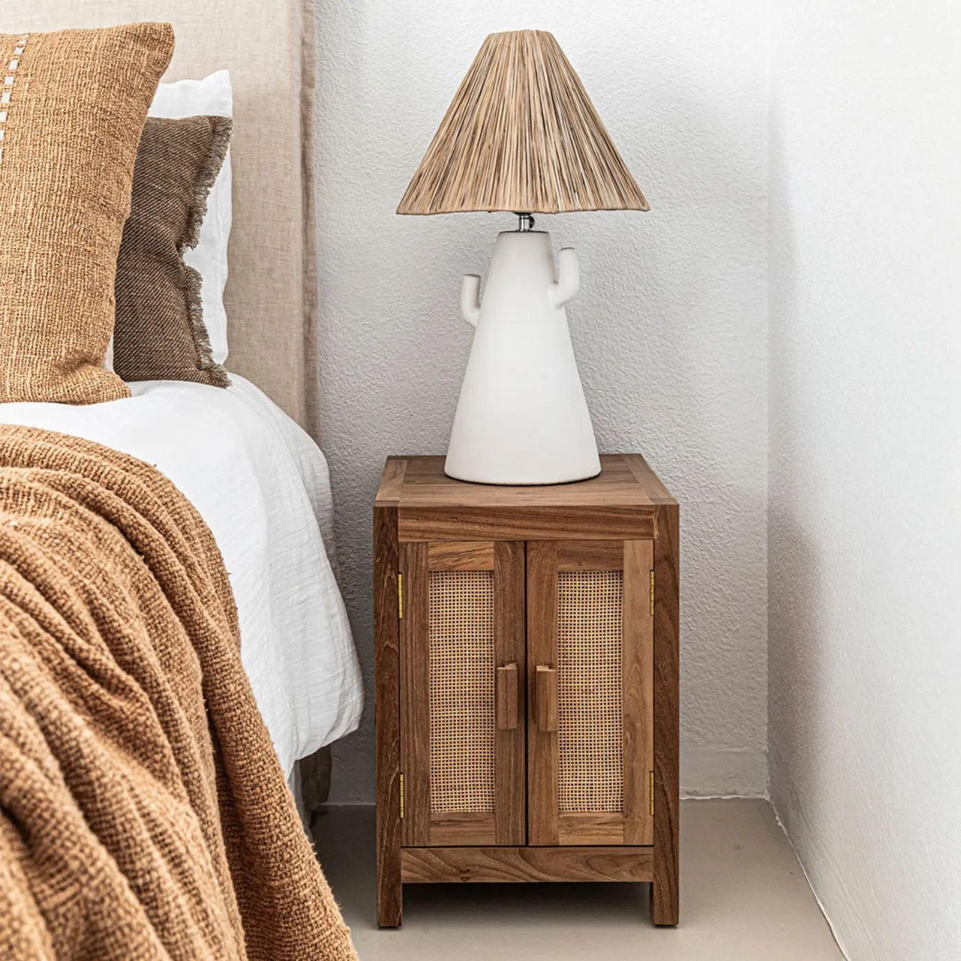 Teak & Rattan Nightstand Zoco Home