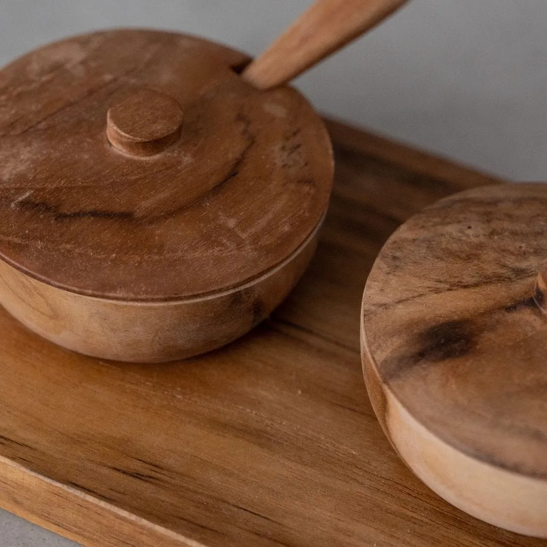 Teak Bowl w/ Spoon Set of 3 | 27x11x8cm Zoco Home
