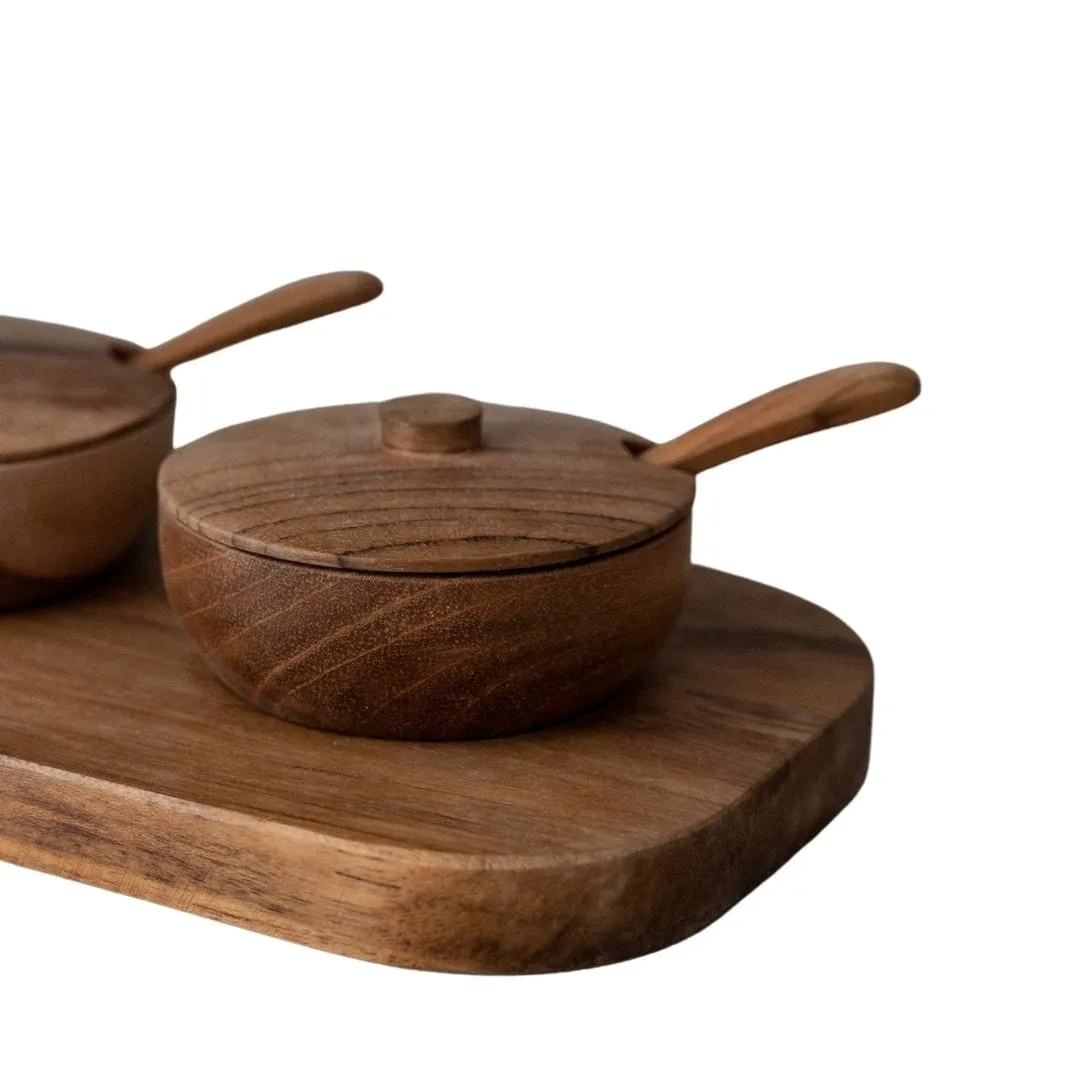 Teak Bowl w/ Spoon Set of 3 | 27x11x8cm Zoco Home