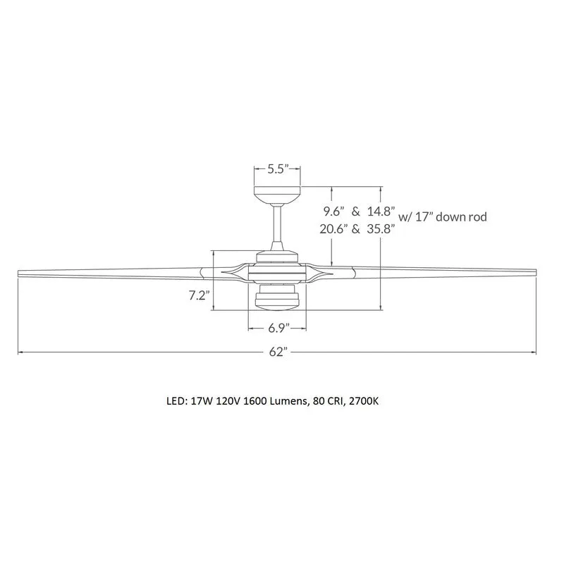 Torsion 62 Inch 17W LED Ceiling Fan