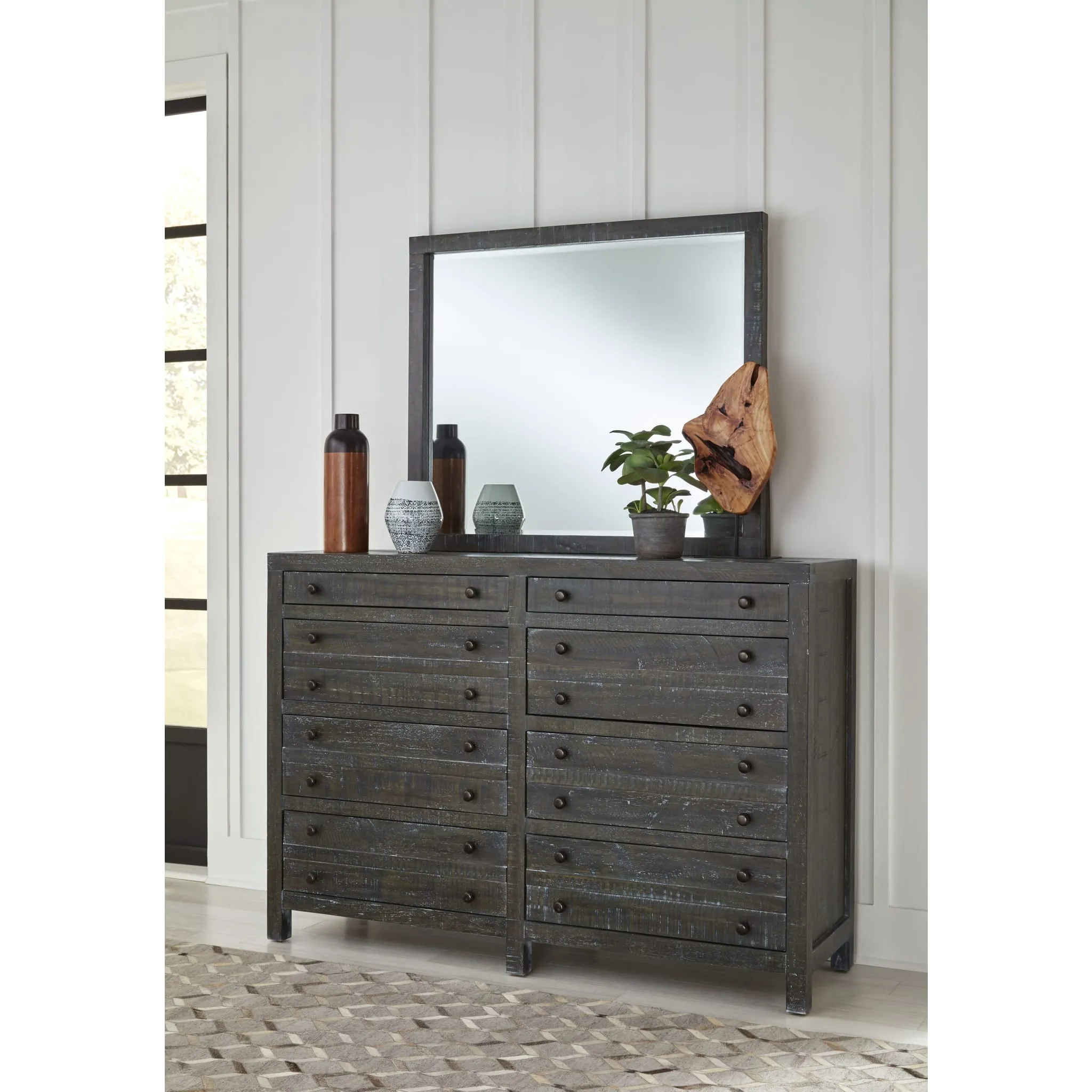 Townsend Solid Wood Eight Drawer Dresser in Gunmetal (2024) Modus