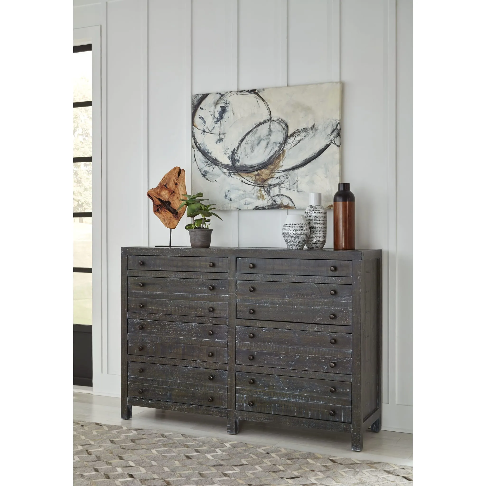 Townsend Solid Wood Eight Drawer Dresser in Gunmetal (2024) Modus