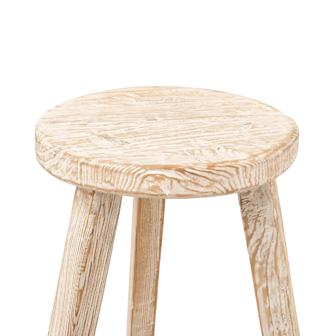 Vintage Elm Wood Round Bar Stool | Light Waxed Zoco Home