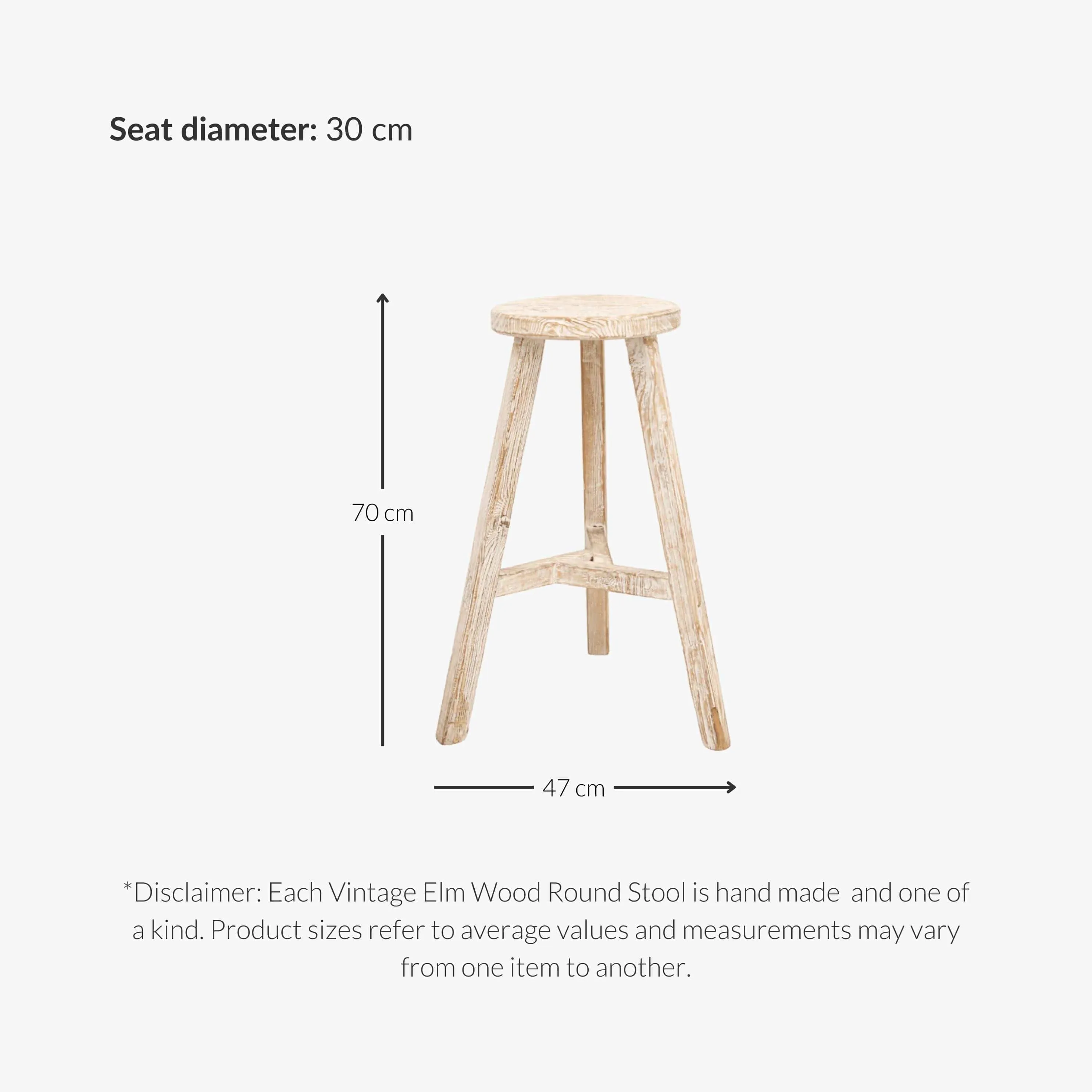 Vintage Elm Wood Round Bar Stool | Light Waxed Zoco Home