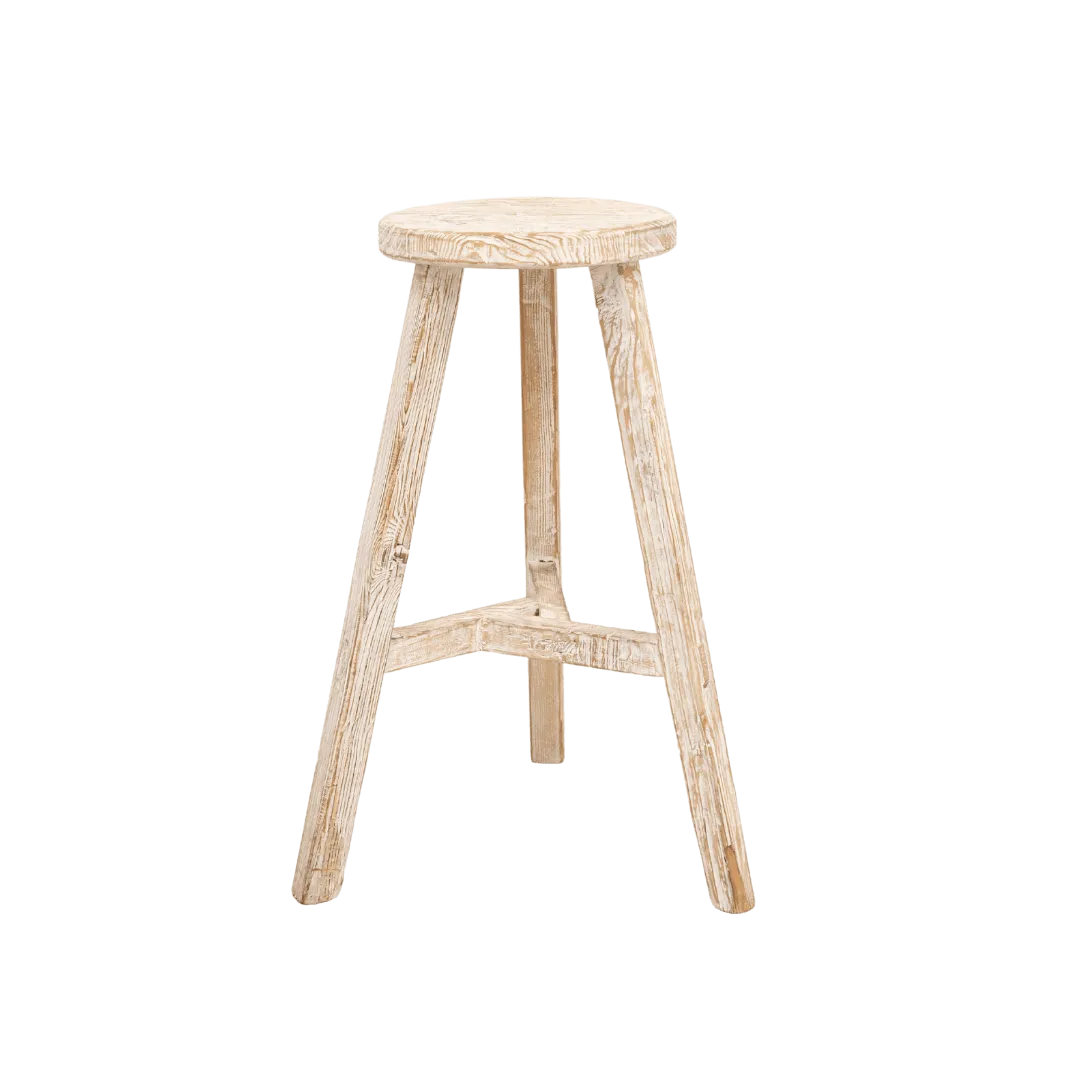 Vintage Elm Wood Round Bar Stool | Light Waxed Zoco Home