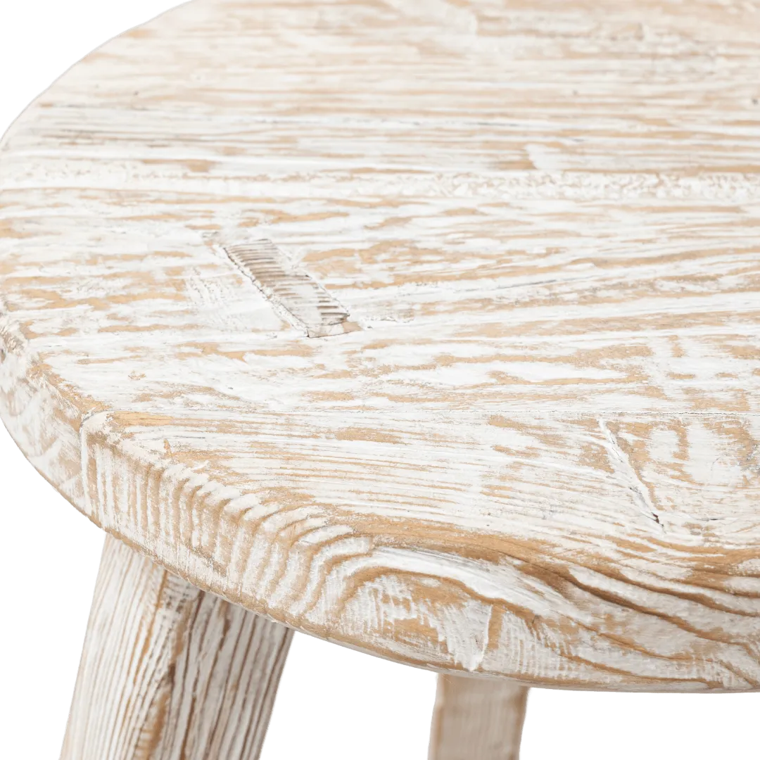 Vintage Elm Wood Round Bar Stool | Light Waxed Zoco Home