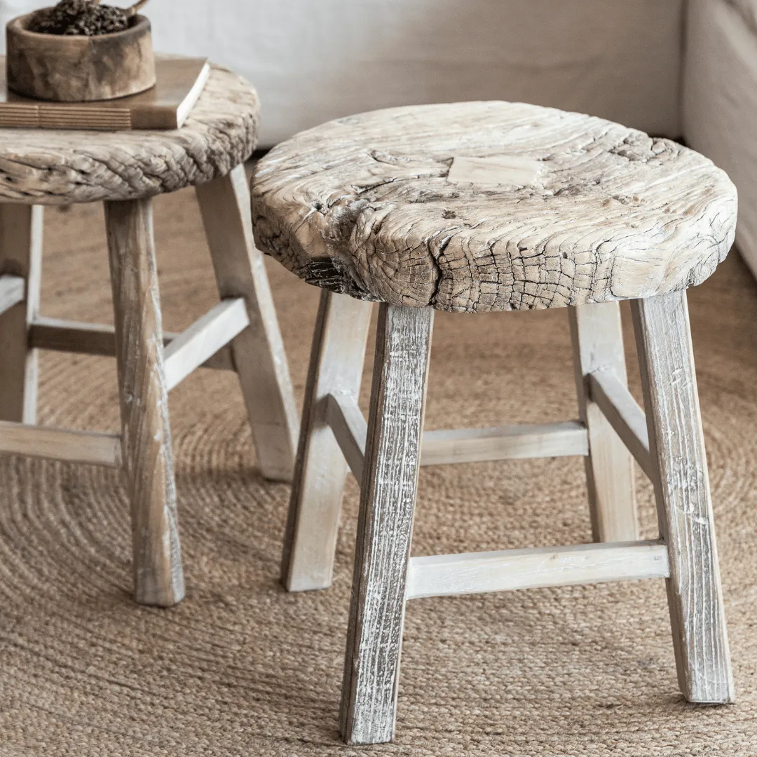 Vintage Elm Wood Round Coffee Table | 50cm Zoco Home