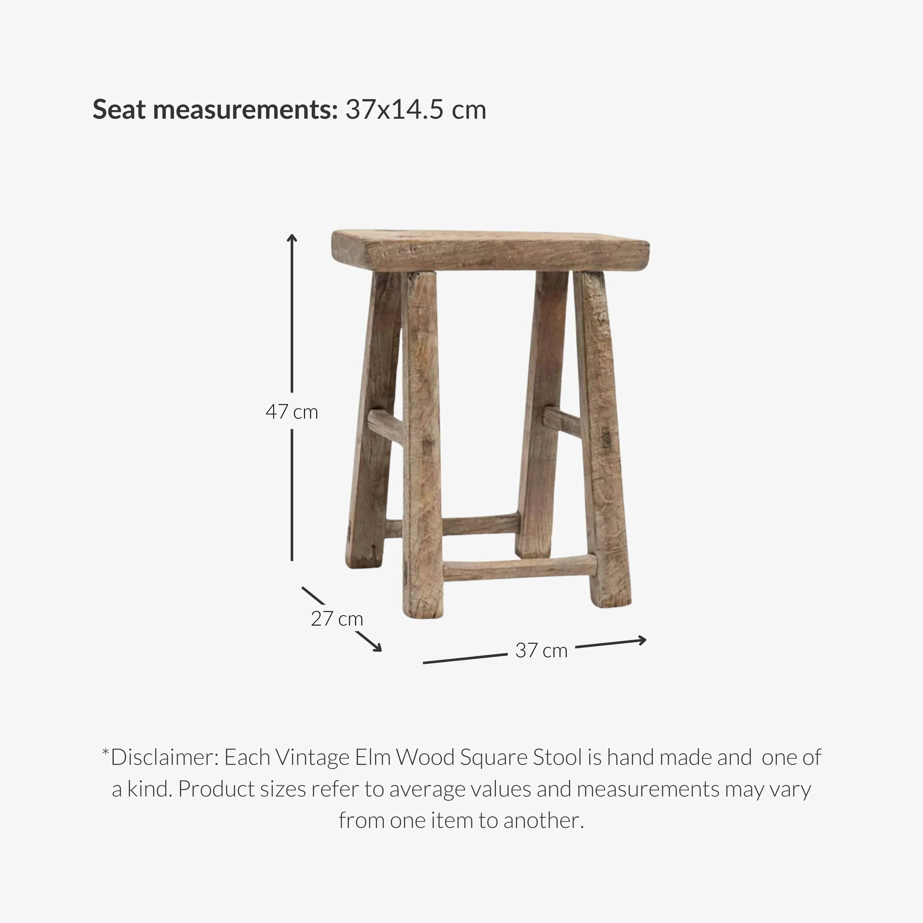 Vintage Elm Wood Square Stool Zoco Home