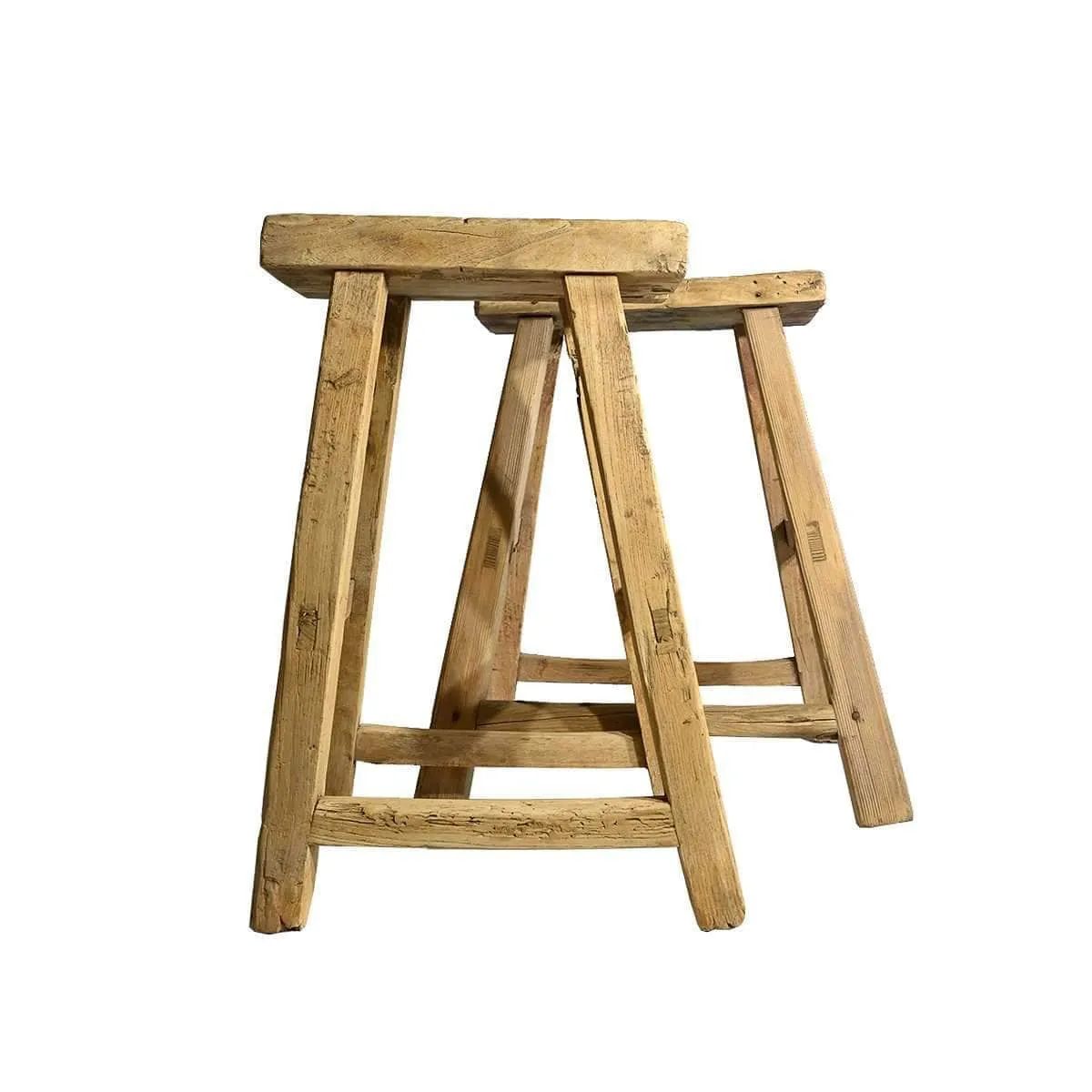 Vintage Elm Wood Square Stool Zoco Home