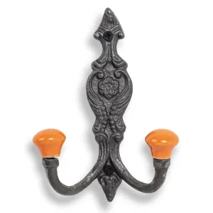 Vintage Iron Coat Hooks - Orange Hook Ends Funky Chunky