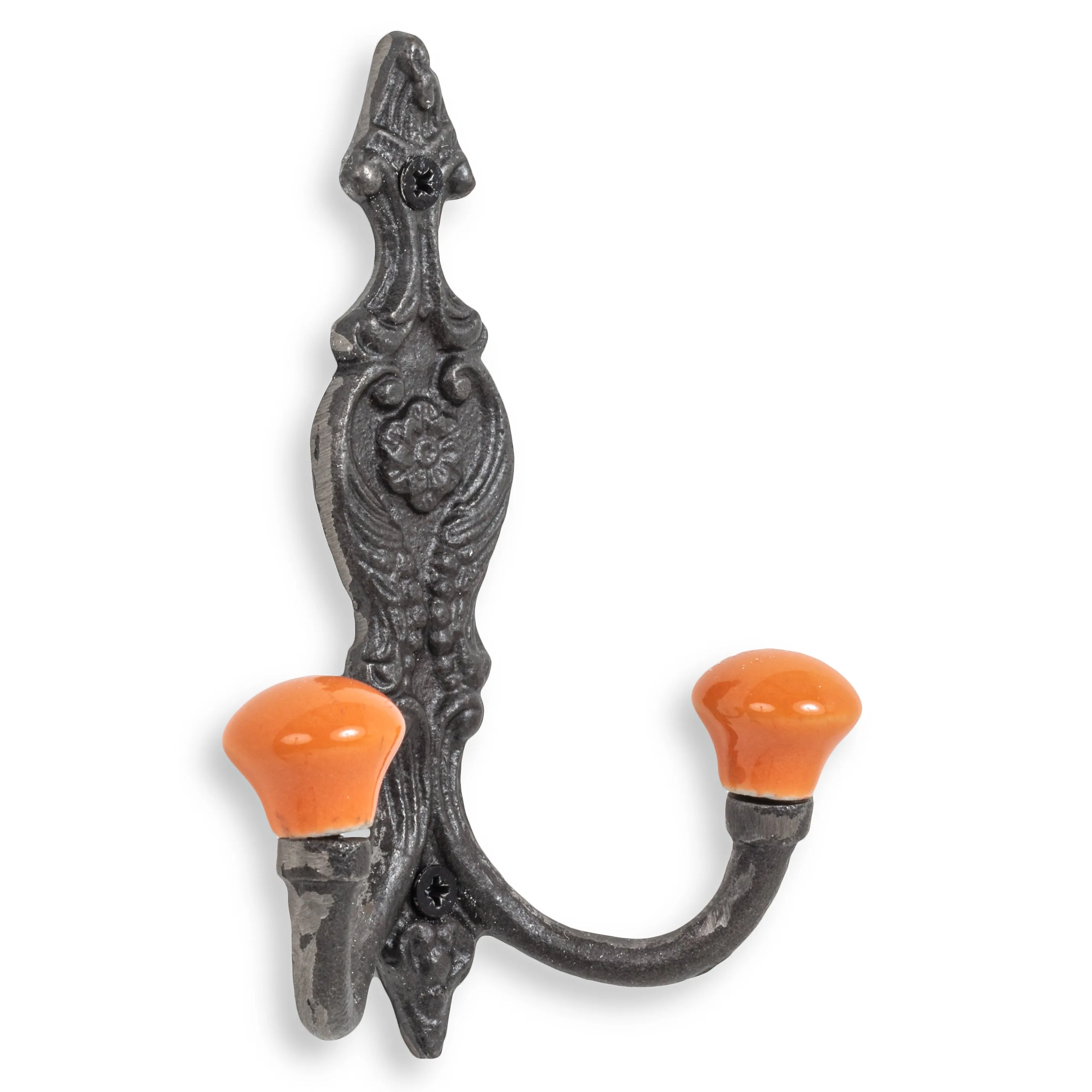 Vintage Iron Coat Hooks - Orange Hook Ends Funky Chunky
